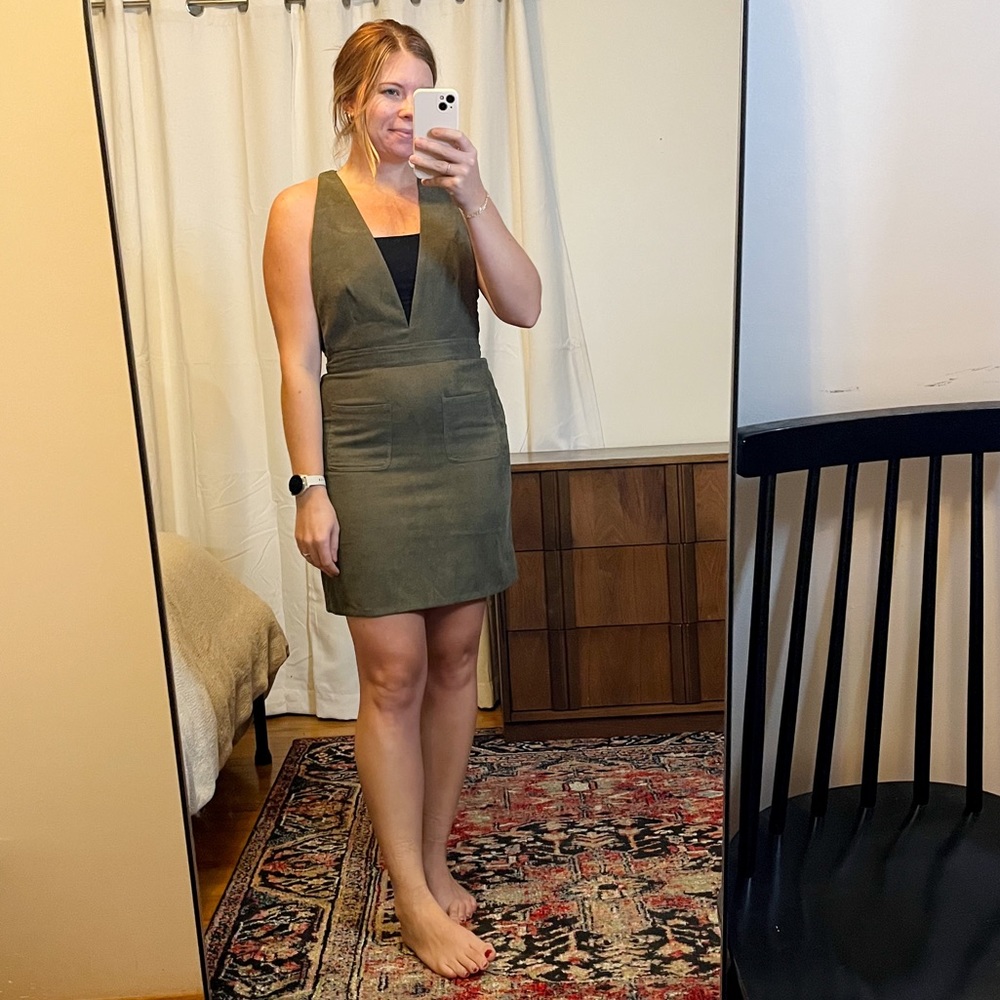 Olive Corduroy Overall Dress